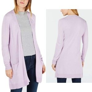 MaisonJules Long Open-Front Cardigan Sweater Lilac